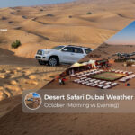Travellers enjoying a desert safari across Dubai’s golden dunes during the warm October weather.